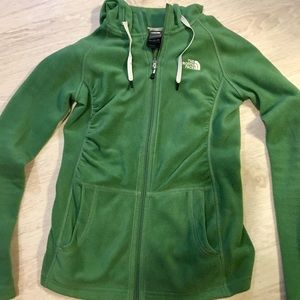 Green Hooded North Face Zip Up Jacket